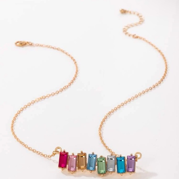 Rainbow Rhinestone Necklace Golden Chain - Picture 4 of 7